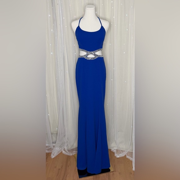 New Speechless Royal Blue Maxi Dress Formal Prom Rhinestone Cutout Mermaid Gown - Picture 2 of 7